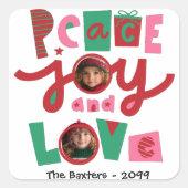 Roze en Groene Vrede & Liefde Vakantie Groet Kaart Vierkante Sticker (Voorkant)