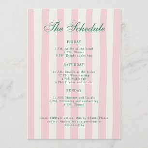 Roze en groene vrijgezellenweekend itinerary  programmakaart