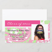 Roze en groene vrolijke Afstuderen fotokaarten Aankondiging