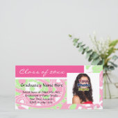 Roze en groene vrolijke Afstuderen fotokaarten Aankondiging
