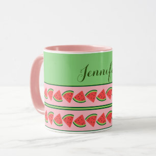 Roze en groene watermeloen wiggen - Gepersonalisee Mok