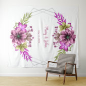 Roze en groene waterverf bloem bruiloftsfoto wandkleed (In Situ (horizontaal))