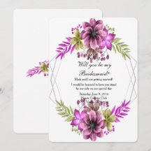 Roze en Groene Waterverf Bloemen Bruidsmeisje
