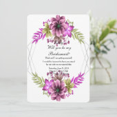 Roze en Groene Waterverf Bloemen Bruidsmeisje Kaart (Staand voorkant)