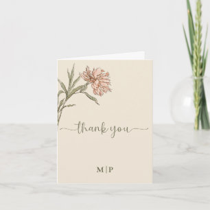 Roze en groene waterverf bloemen in vintage stijl bedankkaart