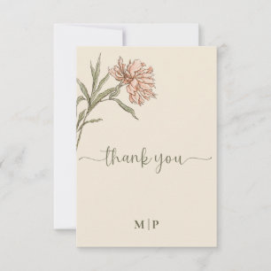 Roze en groene waterverf bloemen in vintage stijl bedankkaart