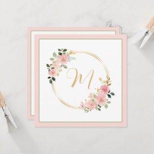 Roze en groene waterverf bloemenkrans monogram