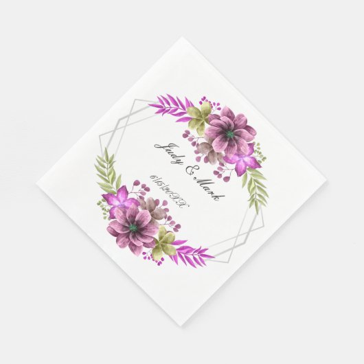 Roze en groene Waterverf bloemenpapier Servet (Hoek)