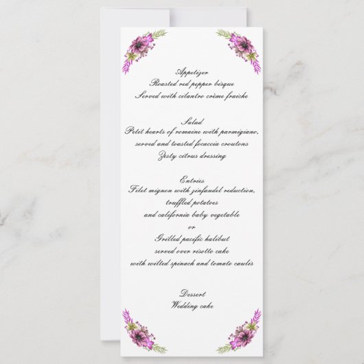 Roze en groene waterverf bloemenuw huwdelijksmenu kaart (Voorkant)