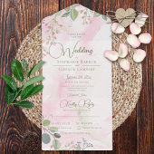 Roze en groene Waterverf Boho Floral Dinner All In One Uitnodiging