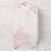 Roze en groene Waterverf Boho Floral QR Code All In One Uitnodiging (Buitenkant)