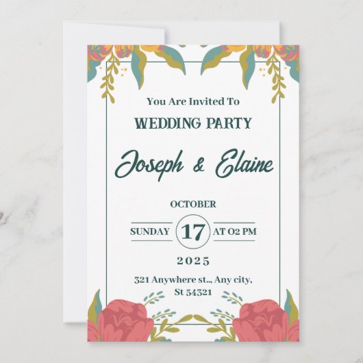 Roze en groene waterverf bruiloft bloemen kaart (Voorkant)