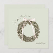 Roze en groene Waterverf Christmas Wreath Kaart (Voorkant / Achterkant)