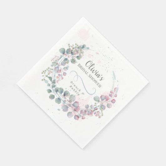 Roze en groene Waterverf Eucalyptus Servet (Hoek)