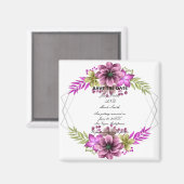 Roze en groene Waterverf Floral bespaart de datum Magneet (Voorkant / Achterkant)