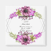 Roze en groene Waterverf Floral bespaart de datum Magneet (Voorkant)