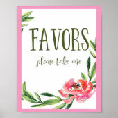 Roze en groene Waterverf Floral Favor Sign Poster (Voorkant)