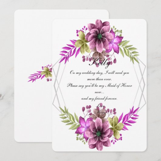 Roze en groene Waterverf Floral gemaakt van eerlij Kaart (Voorkant / Achterkant)