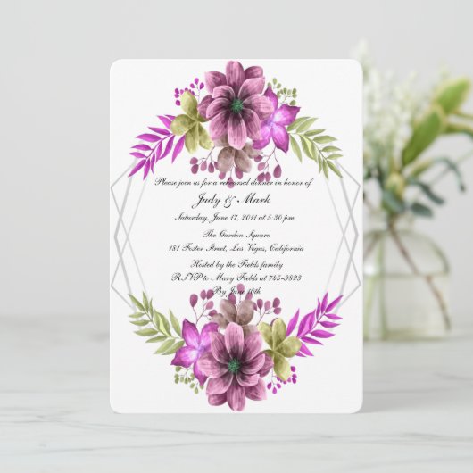 Roze en groene Waterverf, Floral repetitief diner Kaart (Staand voorkant)