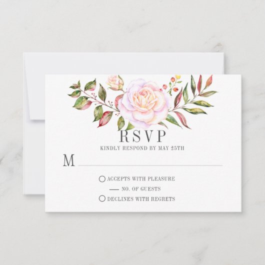 Roze en groene Waterverf Floral Rozen RSVP (Voorkant)