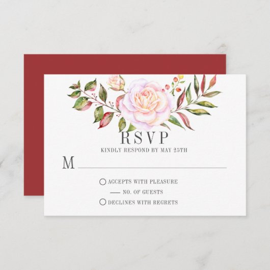 Roze en groene Waterverf Floral Rozen RSVP (Voorkant / Achterkant)