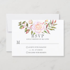 Roze en groene Waterverf Floral Rozen RSVP Kaartje