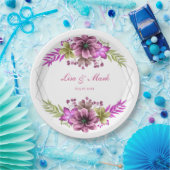 Roze en groene Waterverf Floral Wedding Papieren Bordje (Feest)