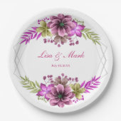 Roze en groene Waterverf Floral Wedding Papieren Bordje (Voorkant)