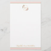 Roze en Groene Waterverf Floral Wreath Monogram Briefpapier (Voorkant)
