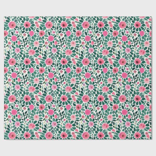 Roze en groene waterverf florale patroon cadeaupapier (Vlak)