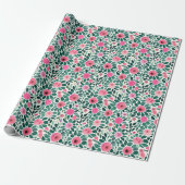 Roze en groene waterverf florale patroon cadeaupapier (Uitgerold)