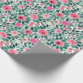 Roze en groene waterverf florale patroon cadeaupapier (Hoek)