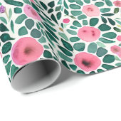 Roze en groene waterverf florale patroon cadeaupapier (Rol Hoek)