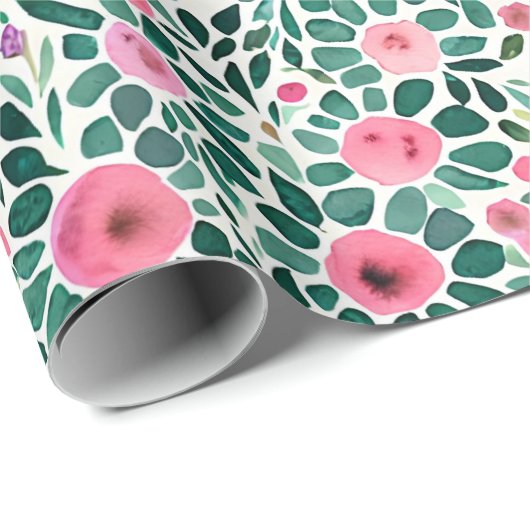 Roze en groene waterverf florale patroon cadeaupapier (Rol Hoek)