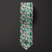 Roze en Groene Waterverf Geometrisch Monogram Stropdas