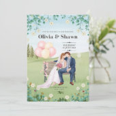 Roze en Groene Waterverf Huwelijksuitnodiging Kaart (Staand voorkant)
