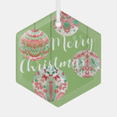 Roze en groene Waterverf kerstmanschappen Glas Ornament (Voorkant)