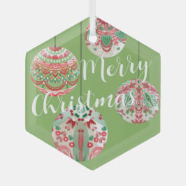 Roze en groene Waterverf kerstmanschappen Glas Ornament