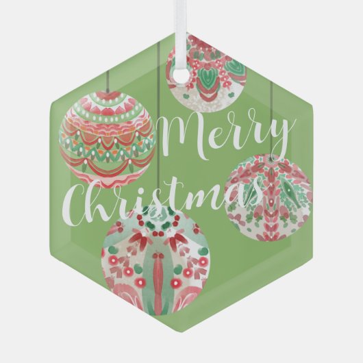 Roze en groene Waterverf kerstmanschappen Glas Ornament (Voorkant)