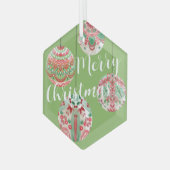 Roze en groene Waterverf kerstmanschappen Glas Ornament (Voorkant links)
