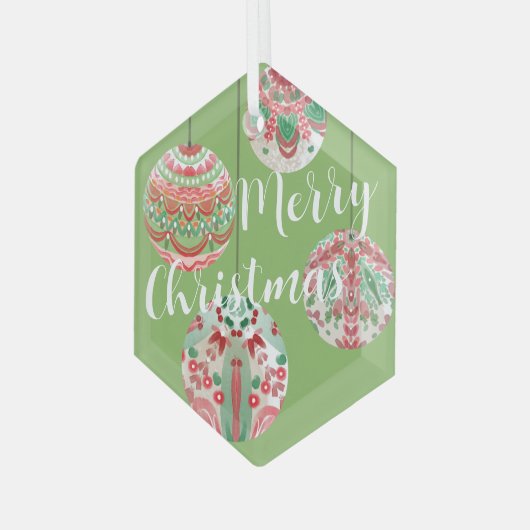 Roze en groene Waterverf kerstmanschappen Glas Ornament (Voorkant links)
