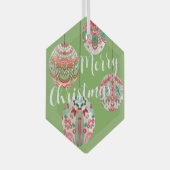 Roze en groene Waterverf kerstmanschappen Glas Ornament (Voorkant Rechts)