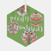 Roze en groene Waterverf kerstmanschappen Glas Ornament (Achterkant)