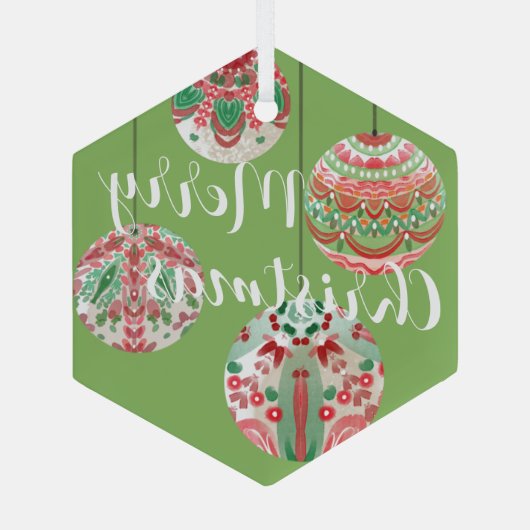 Roze en groene Waterverf kerstmanschappen Glas Ornament (Achterkant)