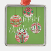 Roze en groene Waterverf kerstmanschappen Metalen Ornament (Voorkant)
