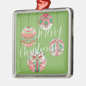Roze en groene Waterverf kerstmanschappen Metalen Ornament (Links)