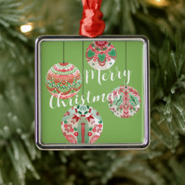 Roze en groene Waterverf kerstmanschappen Metalen Ornament