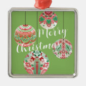 Roze en groene Waterverf kerstmanschappen Metalen Ornament (Voorkant)