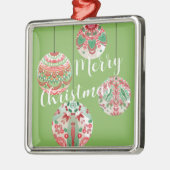 Roze en groene Waterverf kerstmanschappen Metalen Ornament (Links)