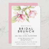Roze en groene Waterverf Magnolia Bridal Brunch Kaart (Voorkant / Achterkant)